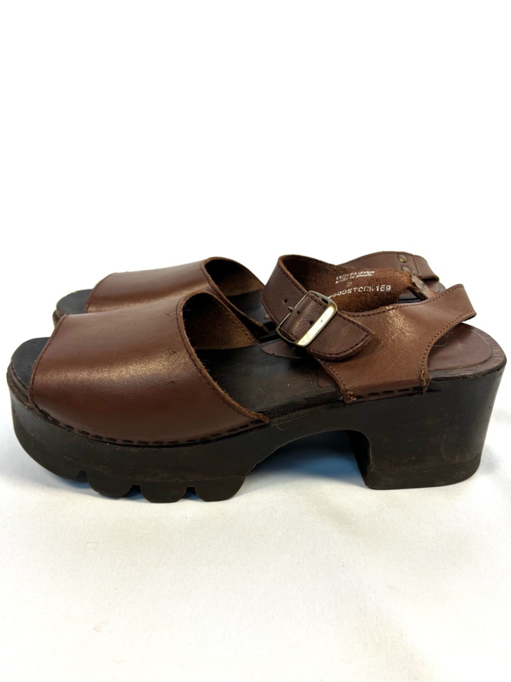 Q&A Woodstock 169 Brown Leather Platform Clog Sandals EU 39 US 8.5